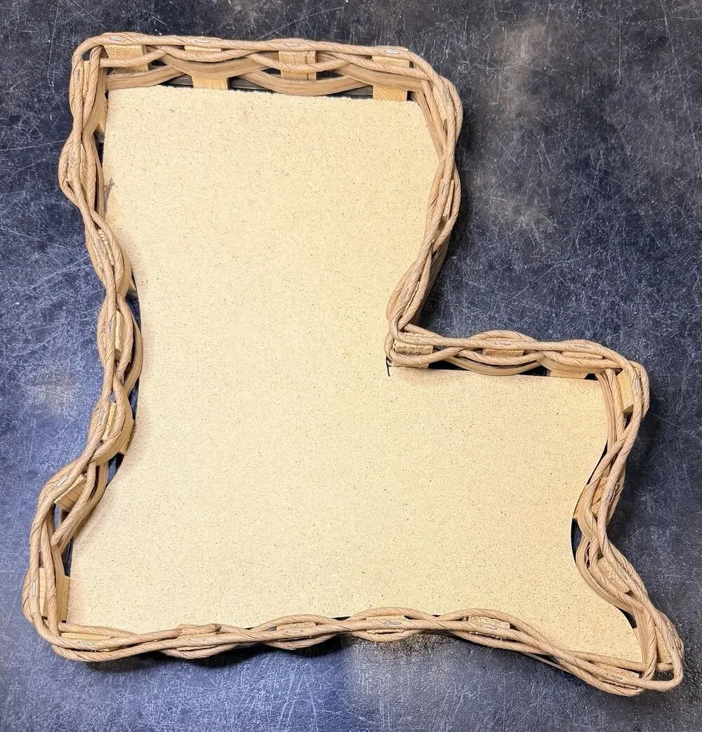 Louisiana Shaped Woven Wooden Wicker Basket/Tray With Wood Bottom 13”